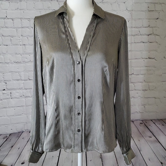 Saks Fifth Avenue Tops - NWOT Saks 5th Avenue Black Pinstripe Silk Shirt